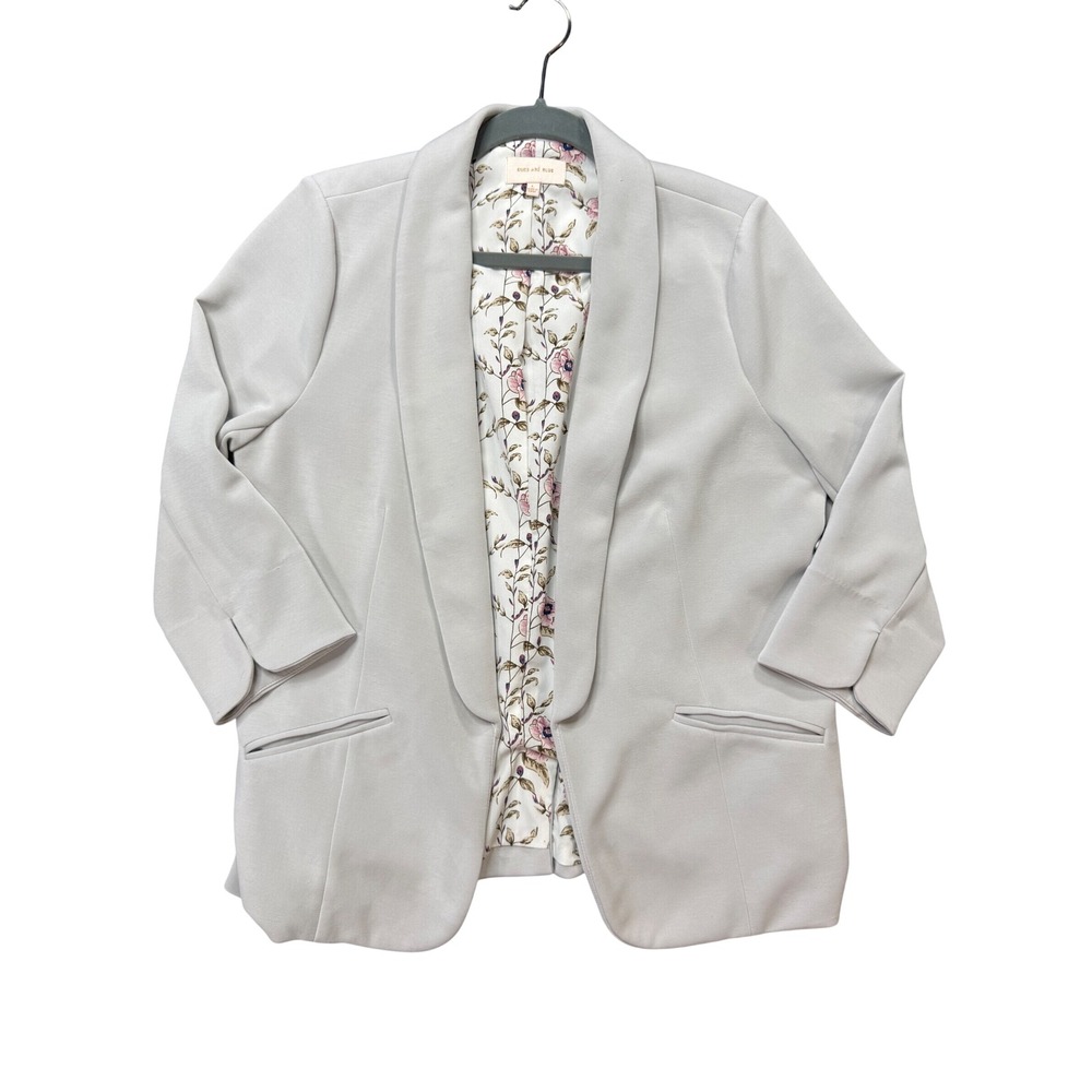 Skies Are Blue Blazer Womens Large Grey Floral Lined Shawl Collar L